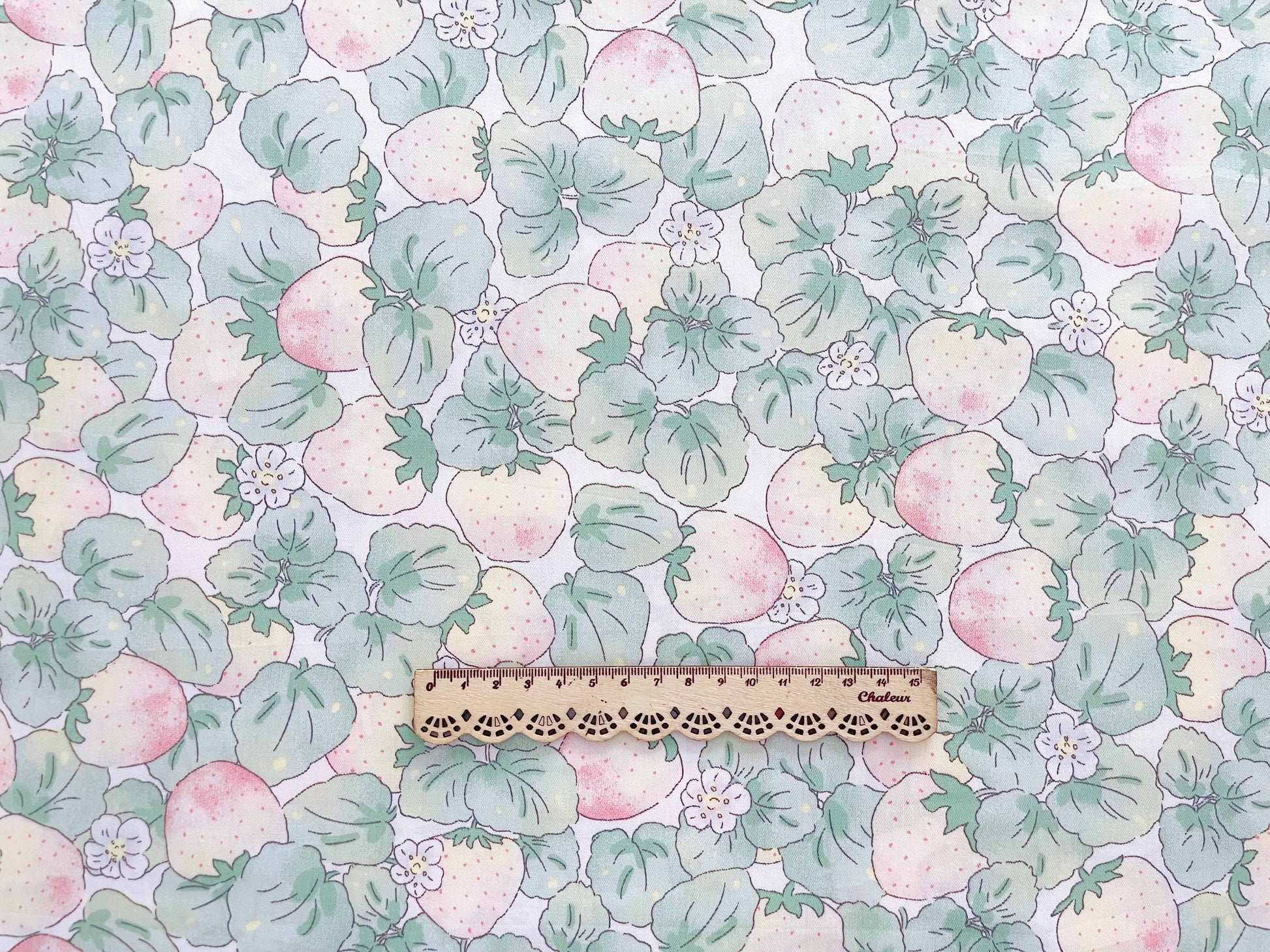 KTX-760019 Strawberry Print Cotton Twill Fabric - Green & Blue, 0.5m x 1.6m