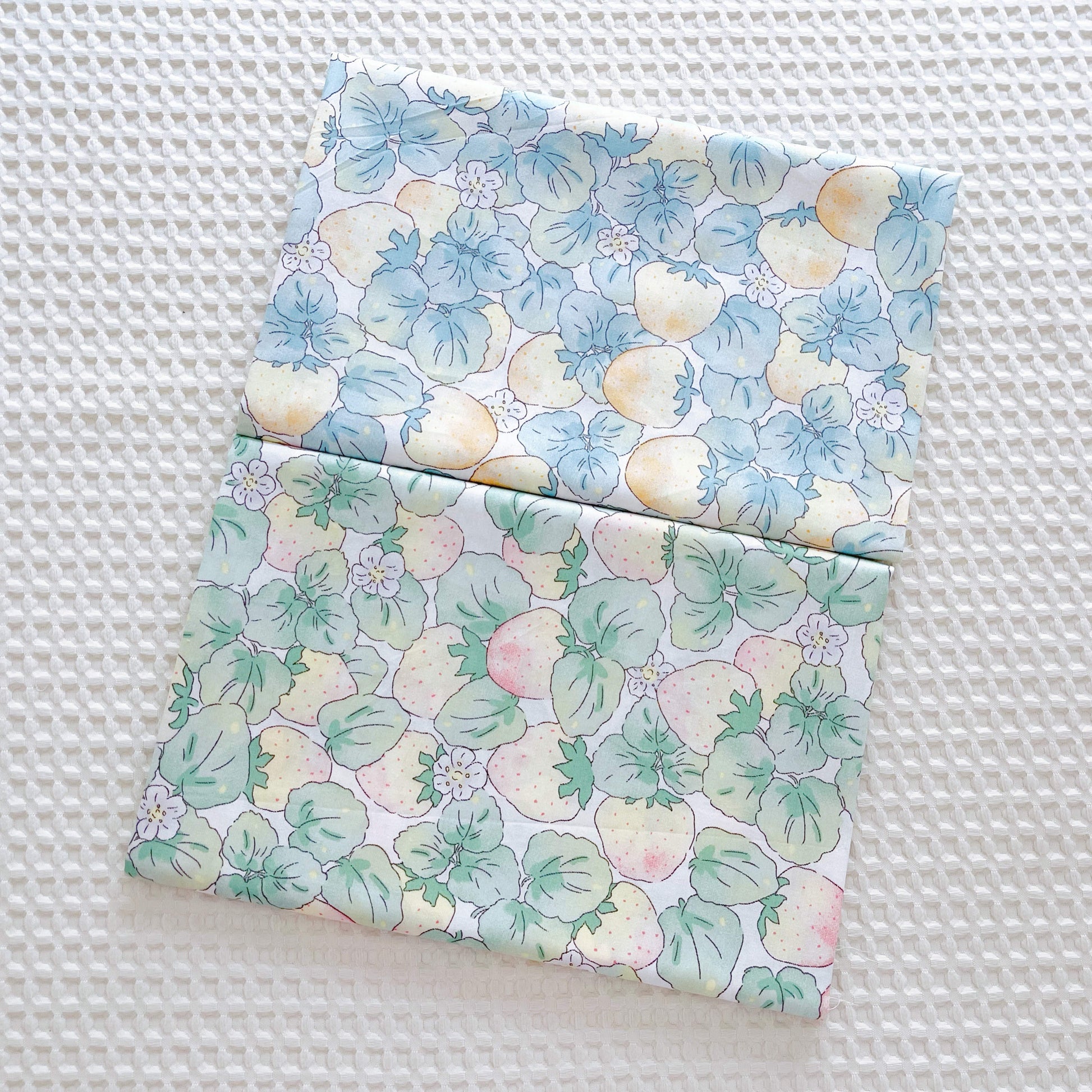 KTX-760019 Strawberry Print Cotton Twill Fabric - Green & Blue, 0.5m x 1.6m