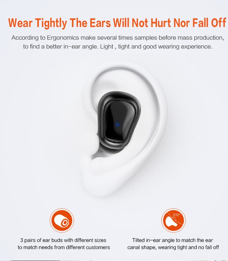 HKM-760275 Wireless Mini Stealth In-Ear Bluetooth 5.0 Sports Headphones with Power Display and Voice Control