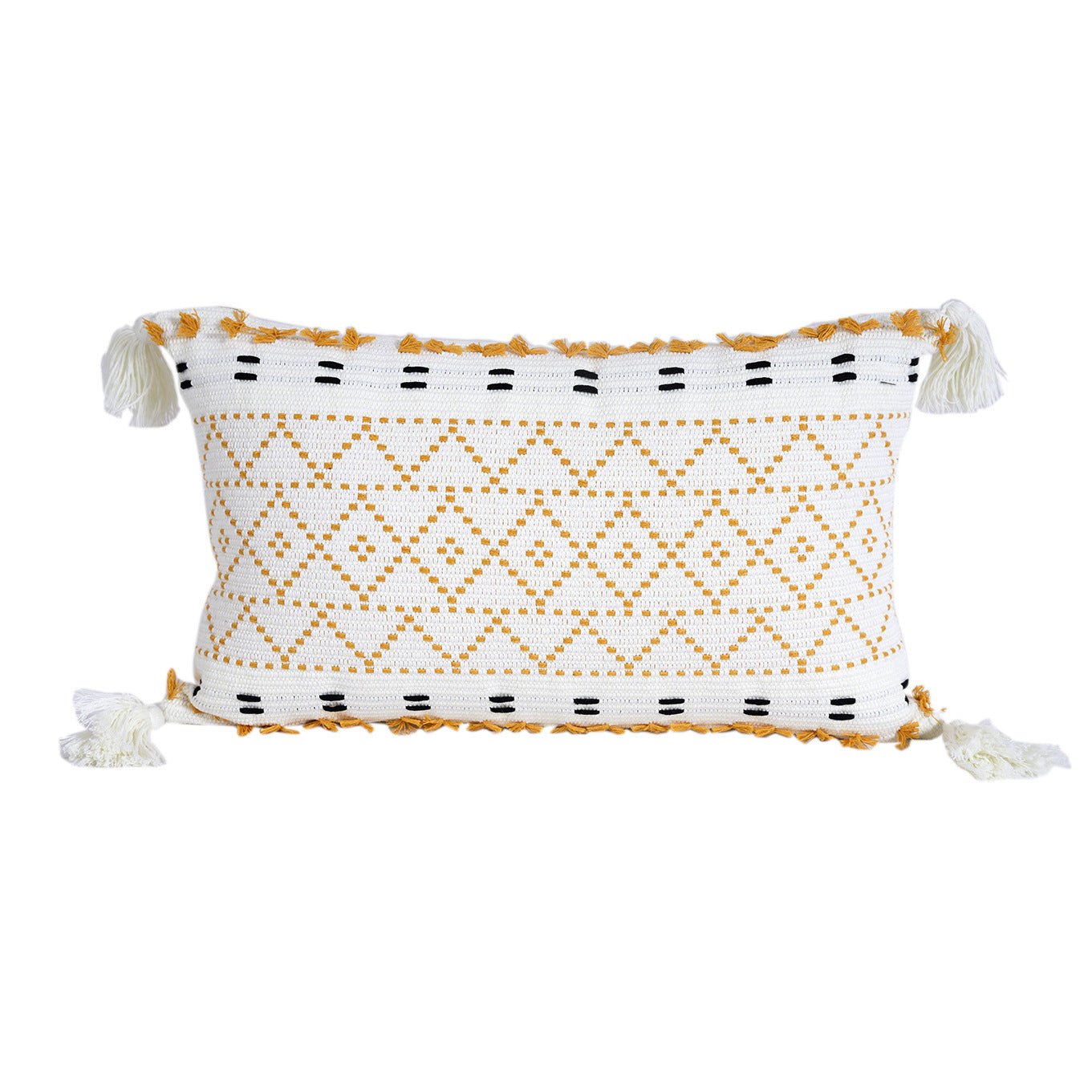 HKM-760339 Geometric Knitted Plush Pillow with Tassels - Nordic Cotton Cushion Cover