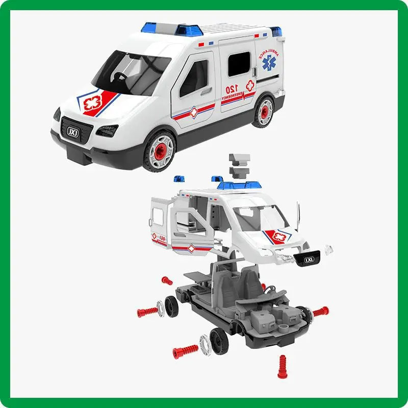 KTX-760467 DIY Building Block Set - Manually Assembled Fire Engine, Police Car, and Ambulance Toy for Kids