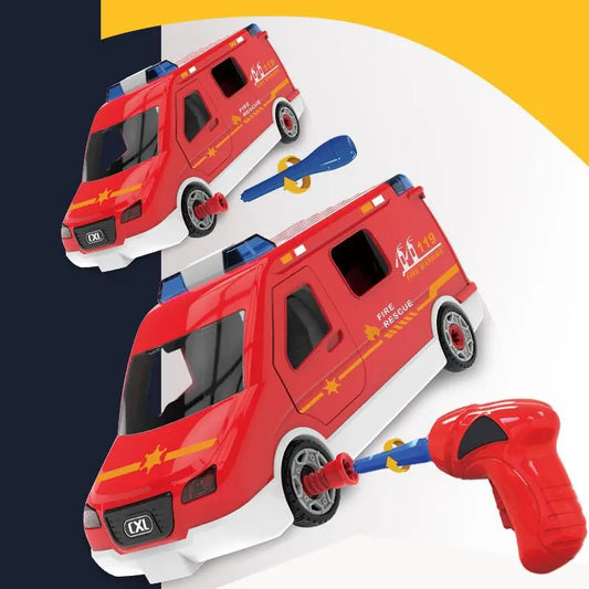 HKM-760467 DIY Building Block Set - Manually Assembled Fire Engine, Police Car, and Ambulance Toy for Kids