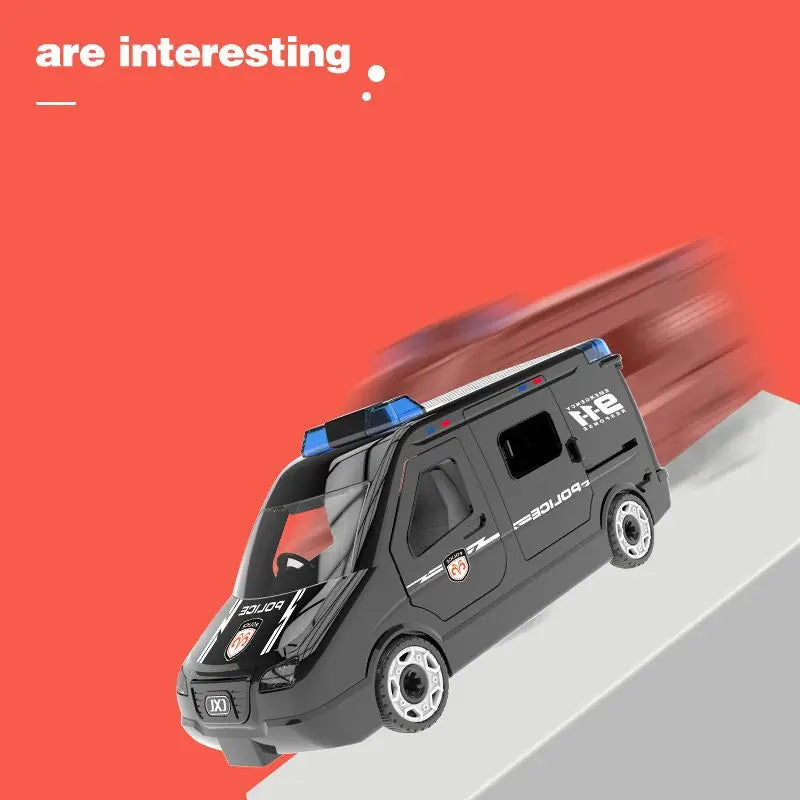 KTX-760467 DIY Building Block Set - Manually Assembled Fire Engine, Police Car, and Ambulance Toy for Kids