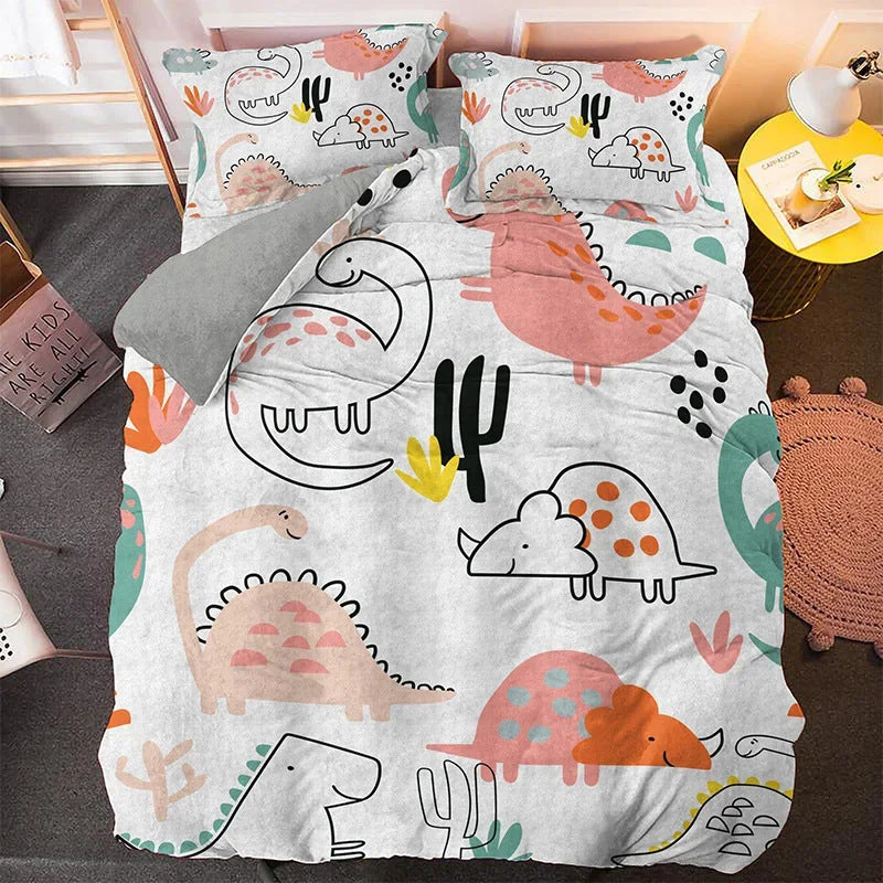 HKM-760531 Children's Cartoon Printed Three-Piece Bedding Set in Multiple Sizes for Cozy Bedrooms