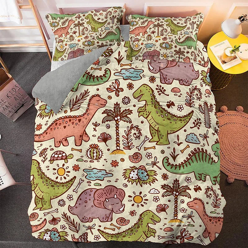 HKM-760531 Children's Cartoon Printed Three-Piece Bedding Set in Multiple Sizes for Cozy Bedrooms
