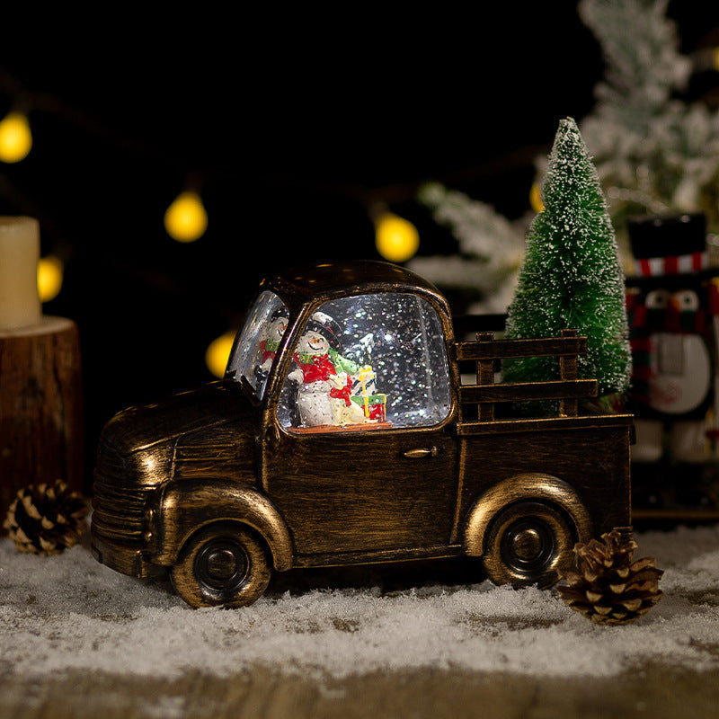 HKM-760659 Christmas Music Playing Crystal Ball Ornament with Iron Hoop and Resin Features