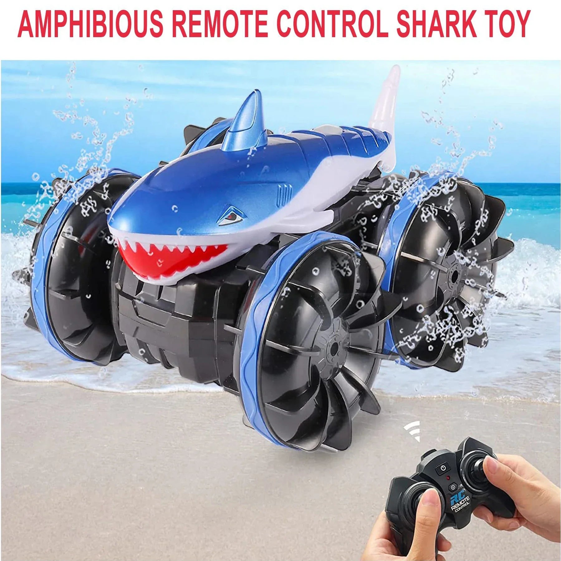HKM-760787 RC Amphibious Shark Stunt Vehicle for Boys - Ready-to-Use 2.4GHz Remote Control Car, Waterproof Design
