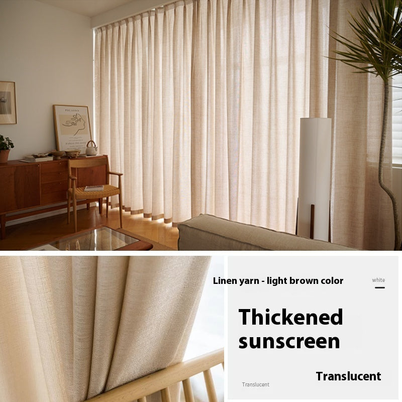 HKM-760915 Sunshade Nontransparent Curtain in Hemp Yarn - Modern Minimalist Design, Multiple Sizes Available