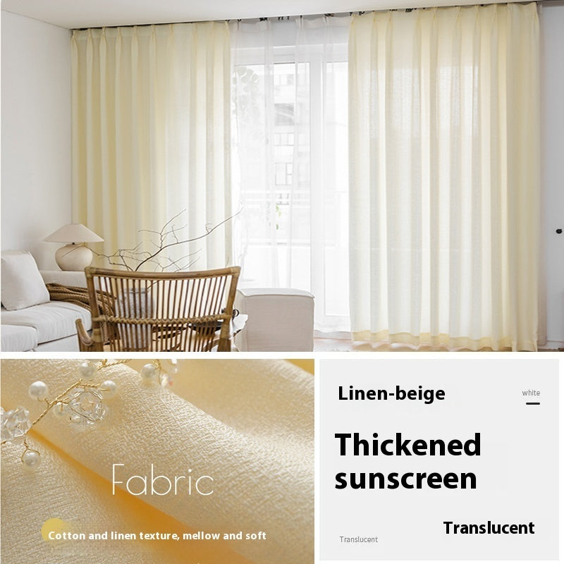 HKM-760915 Sunshade Nontransparent Curtain in Hemp Yarn - Modern Minimalist Design, Multiple Sizes Available