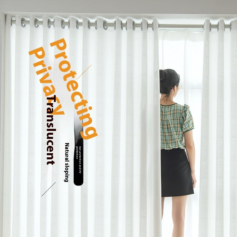 HKM-760915 Sunshade Nontransparent Curtain in Hemp Yarn - Modern Minimalist Design, Multiple Sizes Available