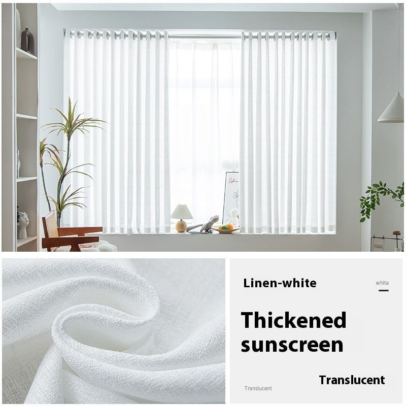 HKM-760915 Sunshade Nontransparent Curtain in Hemp Yarn - Modern Minimalist Design, Multiple Sizes Available
