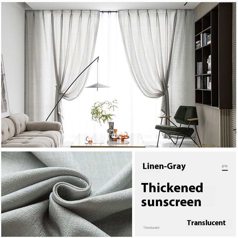 HKM-760915 Sunshade Nontransparent Curtain in Hemp Yarn - Modern Minimalist Design, Multiple Sizes Available