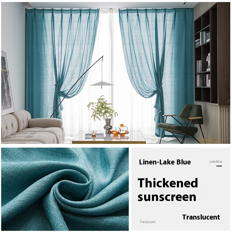 HKM-760915 Sunshade Nontransparent Curtain in Hemp Yarn - Modern Minimalist Design, Multiple Sizes Available