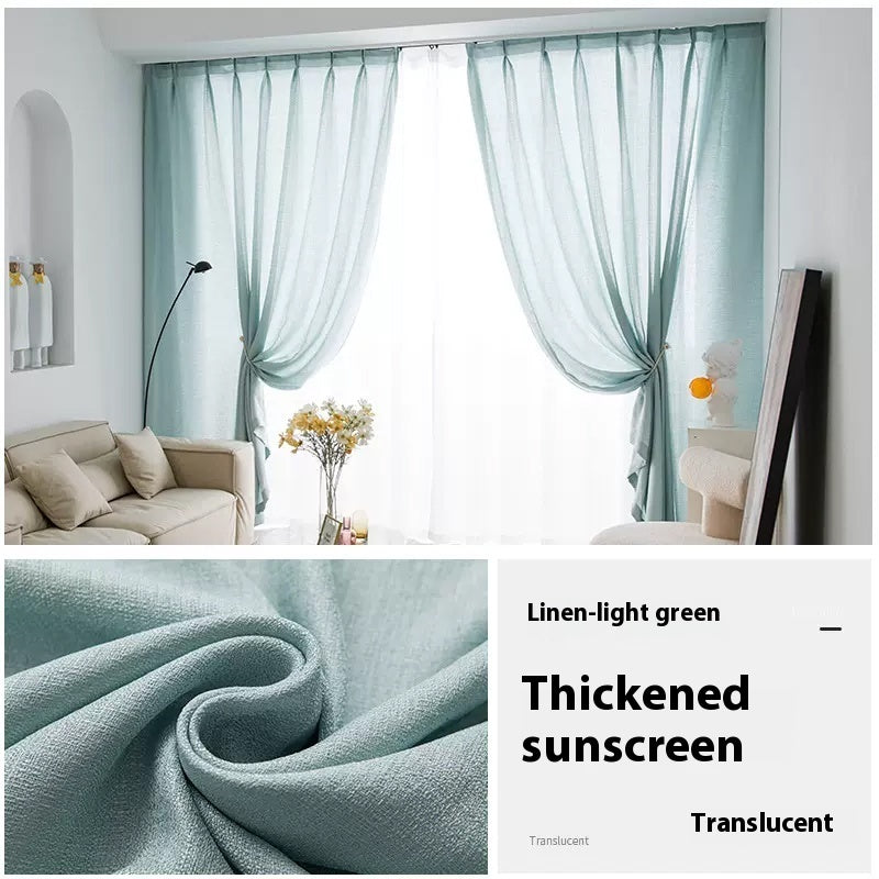 HKM-760915 Sunshade Nontransparent Curtain in Hemp Yarn - Modern Minimalist Design, Multiple Sizes Available