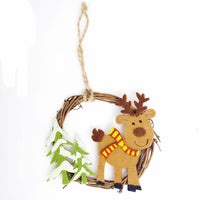 HKM-760979 Christmas Wicker Ornaments - Felt Santa Claus, Elk, Snowman & Bear Decorative Pendants (8x8cm)