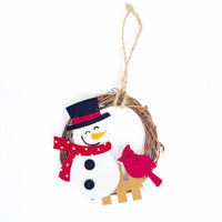 HKM-760979 Christmas Wicker Ornaments - Felt Santa Claus, Elk, Snowman & Bear Decorative Pendants (8x8cm)