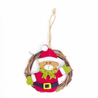 HKM-760979 Christmas Wicker Ornaments - Felt Santa Claus, Elk, Snowman & Bear Decorative Pendants (8x8cm)