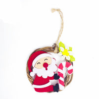 HKM-760979 Christmas Wicker Ornaments - Felt Santa Claus, Elk, Snowman & Bear Decorative Pendants (8x8cm)