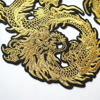 HKM-761043 Embroidered Gold Thread Auspicious Dragon Accessories for Clothing, Bags, and Decor