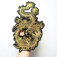 HKM-761043 Embroidered Gold Thread Auspicious Dragon Accessories for Clothing, Bags, and Decor