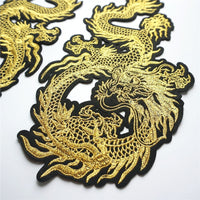 HKM-761043 Embroidered Gold Thread Auspicious Dragon Accessories for Clothing, Bags, and Decor