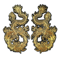 HKM-761043 Embroidered Gold Thread Auspicious Dragon Accessories for Clothing, Bags, and Decor