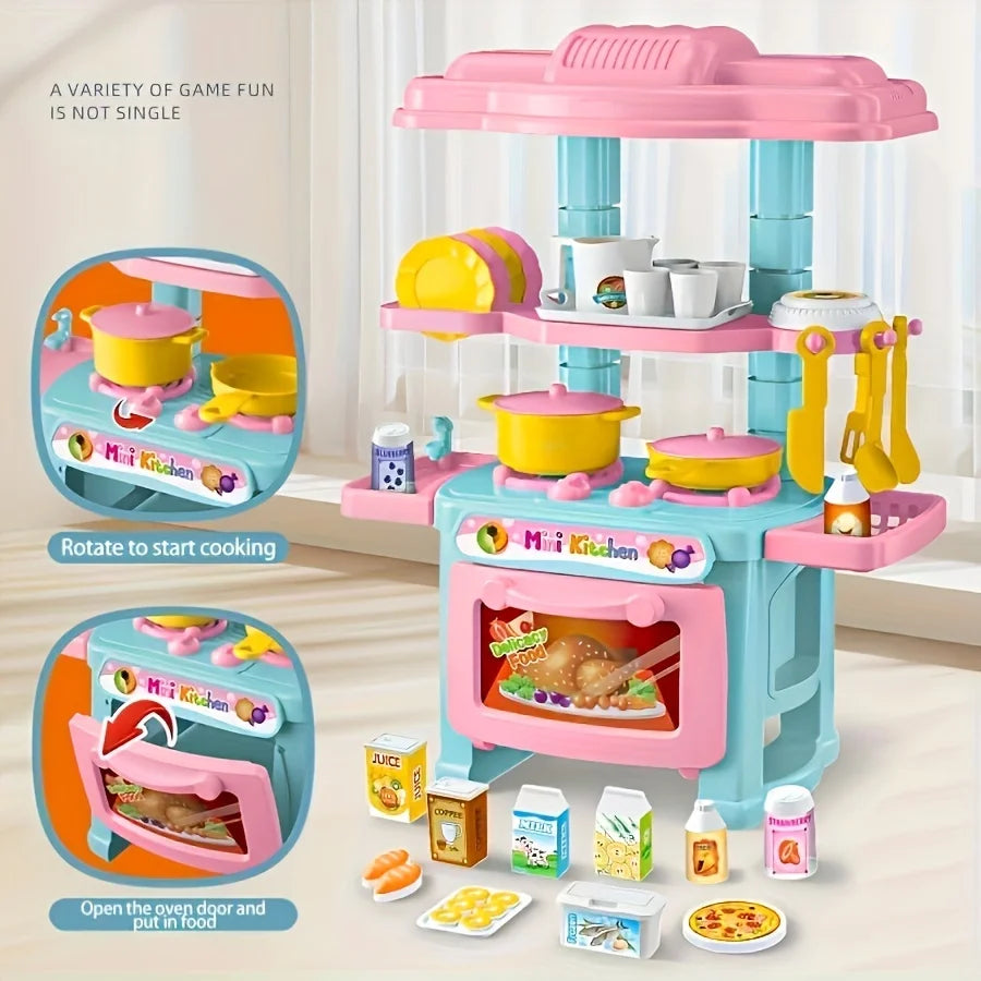 HKM-761043 Mini Kitchen Playset for Kids - Portable Food and Cooking Toy Set, Age 2 to 13 Years, Plastic Kitchen Accessories