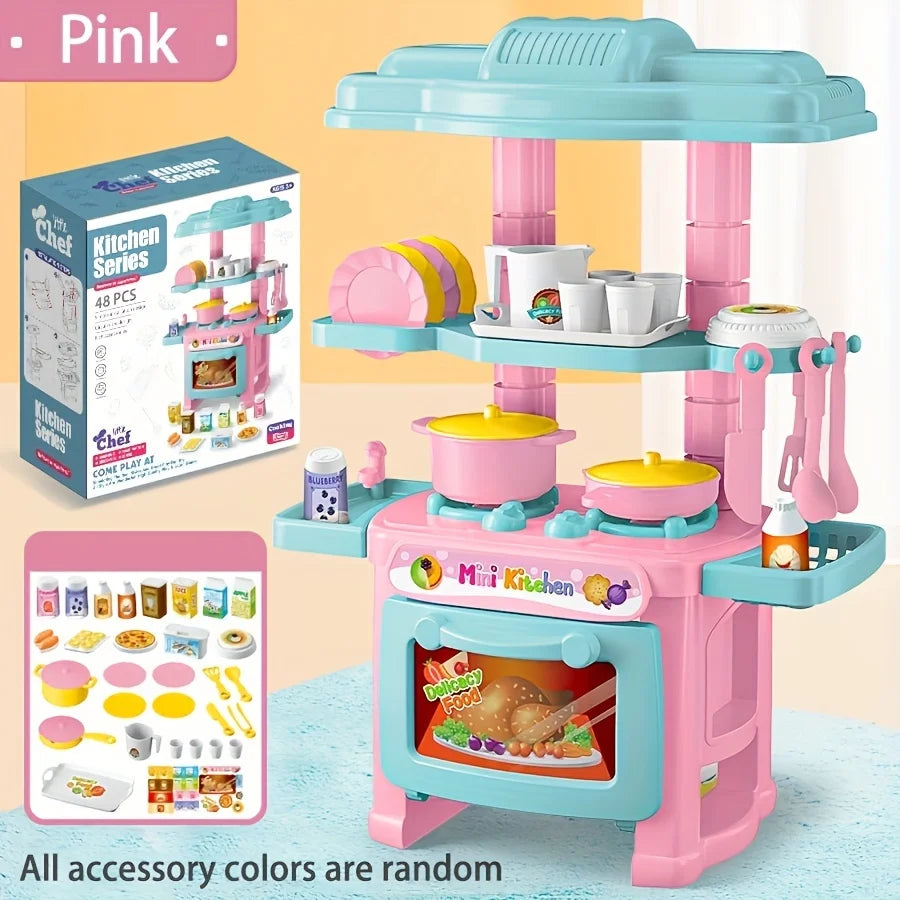 HKM-761043 Mini Kitchen Playset for Kids - Portable Food and Cooking Toy Set, Age 2 to 13 Years, Plastic Kitchen Accessories