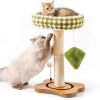 HKM-761171 2-in-1 Cat Scratching Post and Cozy Bed with Sisal Scratcher and Ball Track Toys, Green, Medium