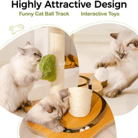 HKM-761171 2-in-1 Cat Scratching Post and Cozy Bed with Sisal Scratcher and Ball Track Toys, Green, Medium