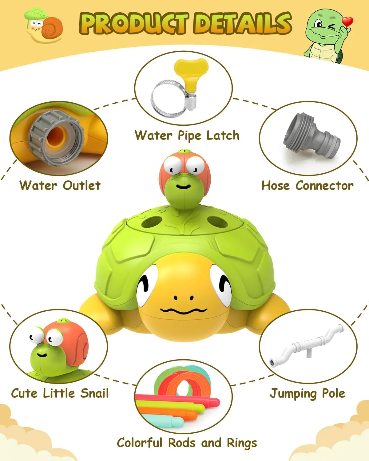 HKM-761171 3-in-1 Plastic Turtle Water Sprinkler for Kids - Splash Water Toys for Summer Fun