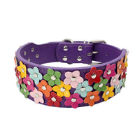 HKM-761235 Three Rows Flower Design Large Dog Collar in Multiple Colors