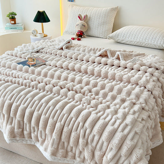 HKM-761363 Bamboo Knot Flannel Blanket - Solid Color, Multiple Sizes for Home Use
