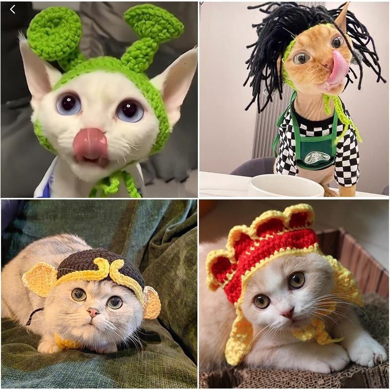 HKM-761363 Knitted Pet Headdresses - Fun Frog, Pig, Tiger, Floral & More Designs
