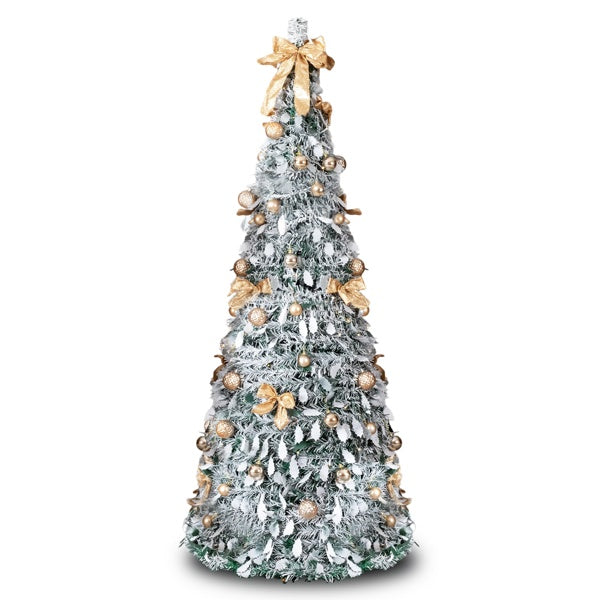 HKM-761491 6 FT Snow Flocked Pre-lit Christmas Tree with 100 Warm White Lights and Ornaments for Holiday Decor