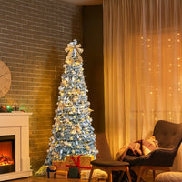 HKM-761491 6 FT Snow Flocked Pre-lit Christmas Tree with 100 Warm White Lights and Ornaments for Holiday Decor