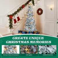 HKM-761491 6 FT Snow Flocked Pre-lit Christmas Tree with 100 Warm White Lights and Ornaments for Holiday Decor