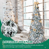 HKM-761491 6 FT Snow Flocked Pre-lit Christmas Tree with 100 Warm White Lights and Ornaments for Holiday Decor