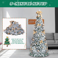 HKM-761491 6 FT Snow Flocked Pre-lit Christmas Tree with 100 Warm White Lights and Ornaments for Holiday Decor