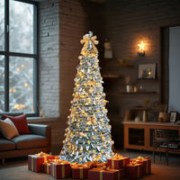 HKM-761491 6 FT Snow Flocked Pre-lit Christmas Tree with 100 Warm White Lights and Ornaments for Holiday Decor
