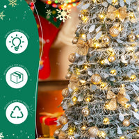 HKM-761491 6 FT Snow Flocked Pre-lit Christmas Tree with 100 Warm White Lights and Ornaments for Holiday Decor