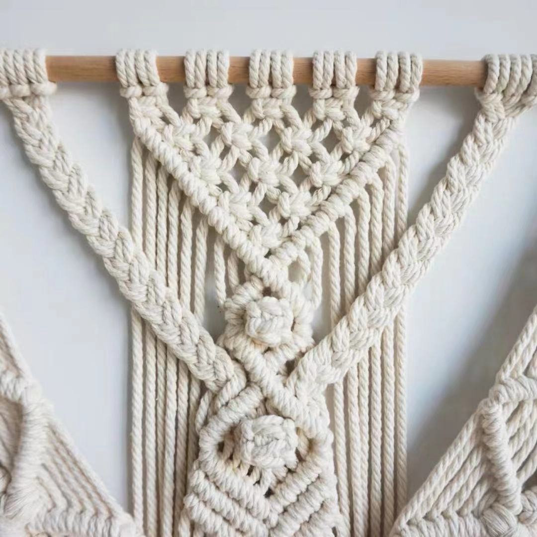 HKM-761491 Handmade Beige Tassel Wall Tapestry for Boho Weddings and Home Decor, 39x45 inches