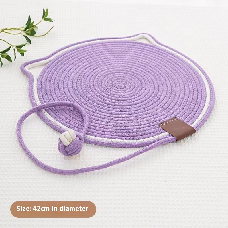 HKM-761875 Braided Cotton Rope Cat Scratching Mat with Integrated Toy Ball – Washable and Durable Furniture Protector