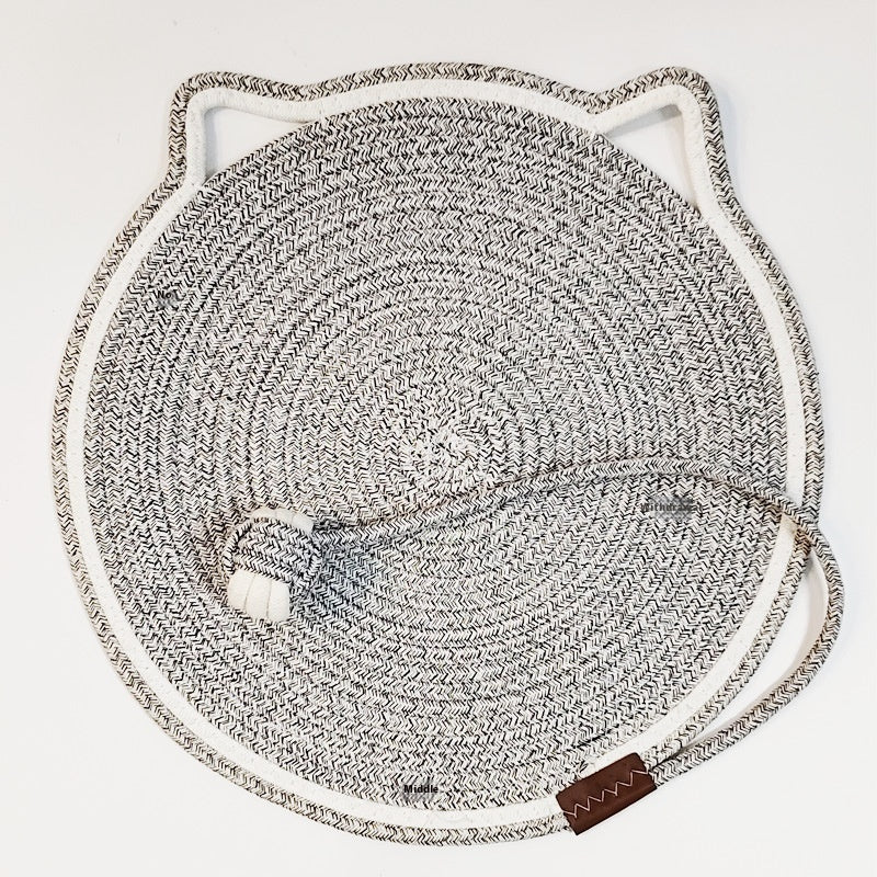 HKM-761875 Braided Cotton Rope Cat Scratching Mat with Integrated Toy Ball – Washable and Durable Furniture Protector