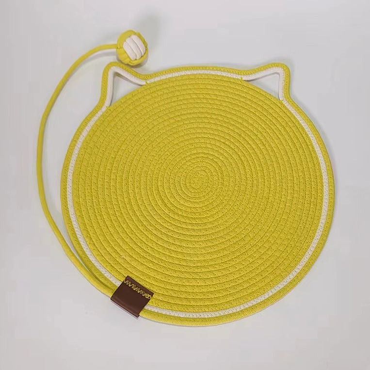 HKM-761875 Braided Cotton Rope Cat Scratching Mat with Integrated Toy Ball – Washable and Durable Furniture Protector