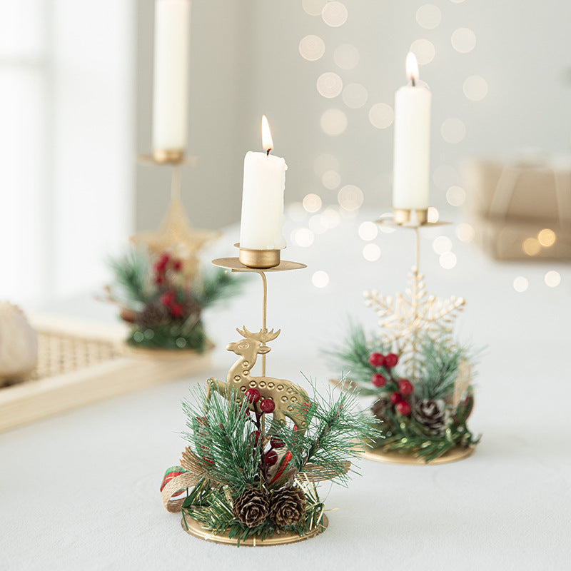 HKM-762131 Christmas Wrought Iron Candlestick Window Decoration - Snowflake, Star, Elk Designs, 15CM (Candle Not Included)