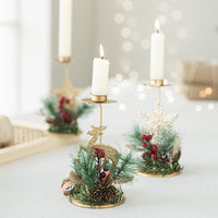 HKM-762131 Christmas Wrought Iron Candlestick Window Decoration - Snowflake, Star, Elk Designs, 15CM (Candle Not Included)
