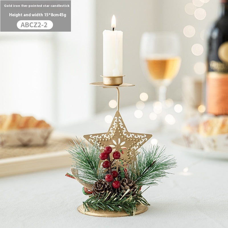 HKM-762131 Christmas Wrought Iron Candlestick Window Decoration - Snowflake, Star, Elk Designs, 15CM (Candle Not Included)