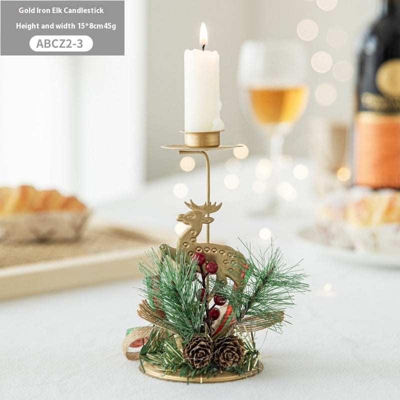HKM-762131 Christmas Wrought Iron Candlestick Window Decoration - Snowflake, Star, Elk Designs, 15CM (Candle Not Included)