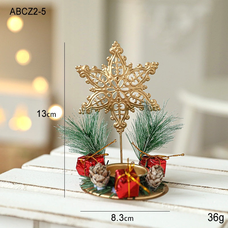 HKM-762131 Christmas Wrought Iron Candlestick Window Decoration - Snowflake, Star, Elk Designs, 15CM (Candle Not Included)